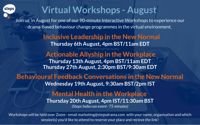 August 2020 - Open Virtual Workshops | Steps